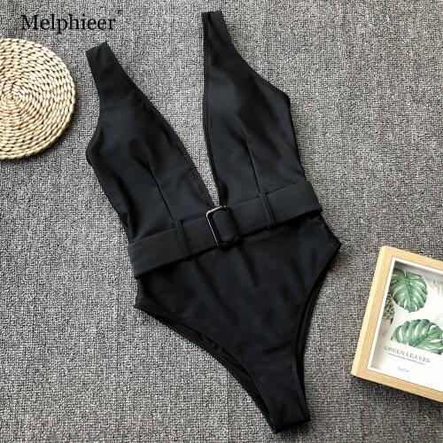 2021 Womens Swimsuit Deep V Neck Swimwear Belt Bathing Suit Sexy Monokini One Pieces Swimsuit Black Bodysuit Bather Swim Wear