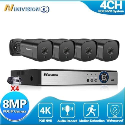 4CH 4K NVR 4pcs 8MP AI Detection Cameras POE IP Security System Kit With Audio Camera Indoor/Outdoor P2P IP66 Weatherproof