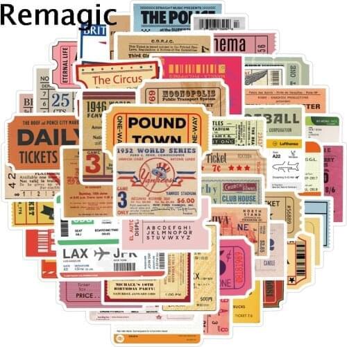 50pcs Vintage Ticket stub Retro Anime Children Scrapbooking Stickers Waterproof PVC Skateboard Guitar Suitcase Funny Graffiti