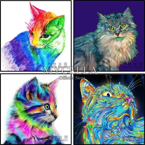 5D DIY Diamond Painting Cross Stitch Animals Diamond Embroidery Cat Diamond Mosaic Full Round Rhinestone Home Decor Crafts Gift