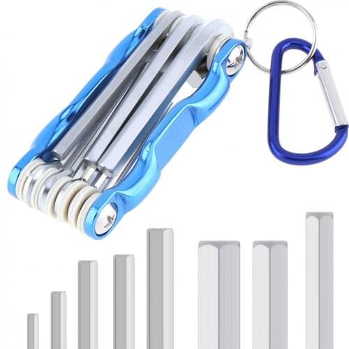 8pcs/set Multifunctional Folding Hex Wrench Set Combination Chrome Vanadium Steel Hexagon Wrench with Flat Head Key Ring