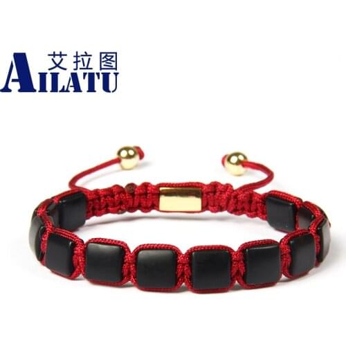 Ailatu Wholesale 10pcs/lot 8x8mm Natural Matte Onyx Square Stone Beads Geometric Braided bracelet for Mens Christmas Gift