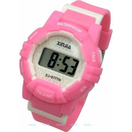 English Talking Wrist Watch Electronic Sports Watches with Alarm, with Pink Ruber Strap 877TE(PIK)