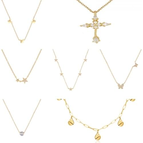 Canner 925 Sterling Silver Necklaces Star Butterfly Necklace For Women Luxury Crystal Cross Charm Chain Necklace Gift For Girl