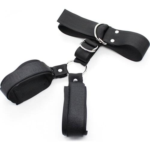 Bondage Handcuffs Bound Hand and Cervical Collar Restraint Leather Sex Product