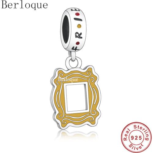 Berloque Yellow Enamel Square Shape Dangle Charms Fit Silver Bracelet Necklace Women Men 925 Sterling Silver DIY Bracelet Beads