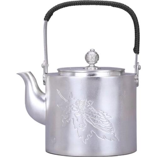 Teapot, kettle, hot water teapot, iron teapot, stainless steel kettle, tea bowl, 900ml capacity, handmade S999 sterling silver t