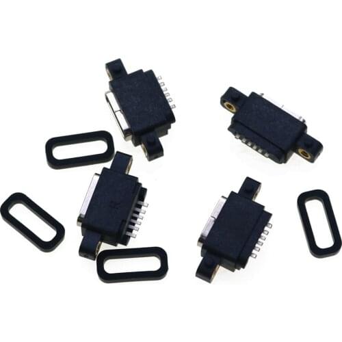 YuXi Electronic Components 20Pcs Usb 3.1 Type C 6 Pin Waterproof Belt Nut Female Socket Rubber Ring With Screw Hole Positioning