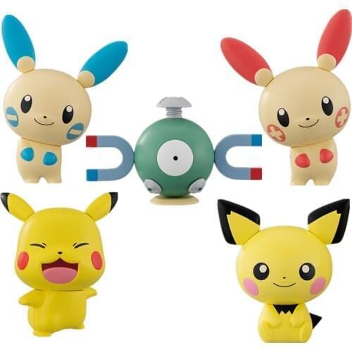 Bandai Genuine Gacha Toys Pokemon Anime Figures Modeling Doll 6 Pikachu Pichu Magnemite Plusle Minun Action Figure Model Doll