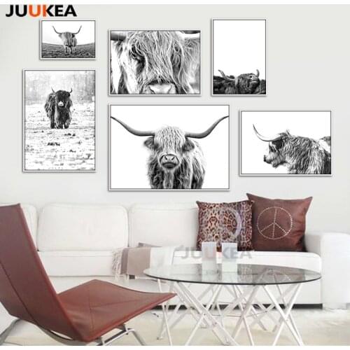 Highland Cow Wall Art Canvas Painting Posters And Prints Cattle, Nordic Oxen Wall Pictures For Room Decoration Scandinavian Yak