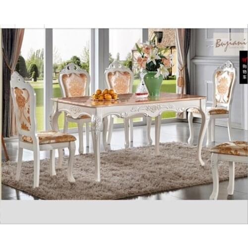 Antique Style Italian Dining Table, 100% Solid Wood Natural marble Italy Style Luxury Dining Table Set o1099