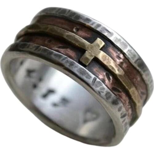 Unisex Retro cross Rings Men Women Religious Crucifix Catholic Round Rings Ring Rotatable Alloy Rings