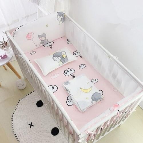 7Pcs Baby Bedding Set Cotton Breathable Mesh Cot Protector Bumper Crib Duvet Cover Bed Sheets Pillowcase Infant Kids Room Decor