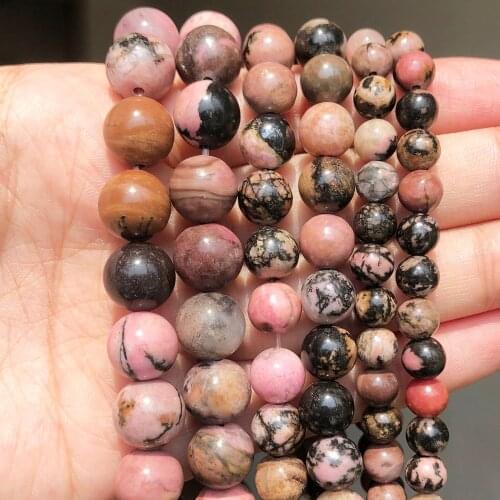 Natural Stone Black Lace Rhodonite Round Loose Spacer Beads For Jewelry Making DIY Bracelet Earrings Accessories 15'' 4/6/8/10mm