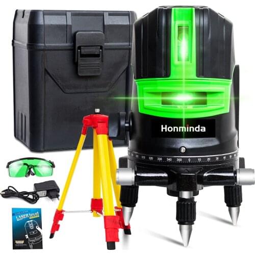 HonMinda 5 Line 6 Points Green Laser Level Self-Leveling Horizontal&Vertical 360 Degree Adjustment Higher Visibility