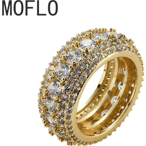 MOFLO Hip Hop AAA Zirconia Ring Punk Street Rappers Cubic Zircon Ring with Shiny Rhinestone Copper Made Not Fade