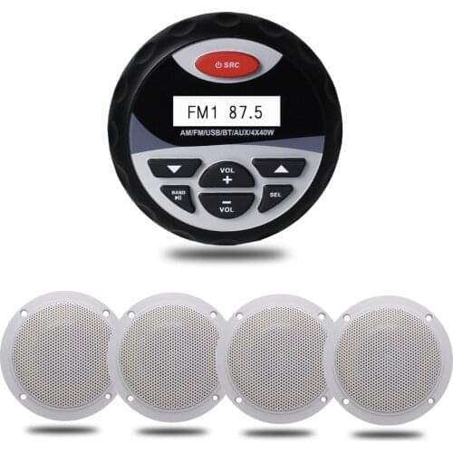 Marine Audio Boat Radio FM AM Receiver Bluetooth Waterproof Stereo USB MP3 4"Speaker 2Pairs for Car Boat ATV UTV RV Bath Cart