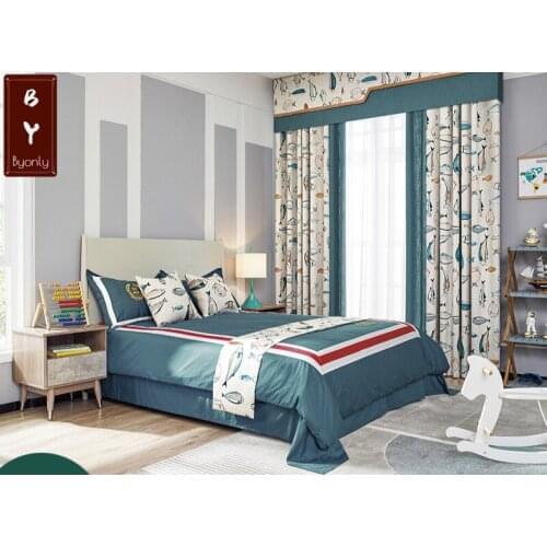 Cartoon Cute Little Fish Underwater World Curtain Yarn-dyed Jacquard Multicolor Curtain Fabric Curtains