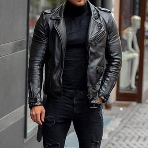 Mens jacket 2021 spring and autumn mens leather coat stand-up punk Motorcycle oblique zipper clothing retro pu leather jacket