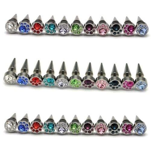 8MM width Moon-shaped Cone six drill titanium steel punk Men earrings 11 colors for choose free shipping