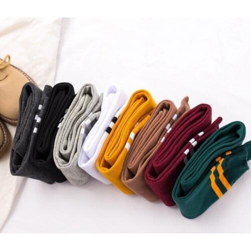 Over-Knee Socks College Style Two-Bar Long Tube Cotton Womens Socks Japanese Simple Girl College Style Autumn And Winter Socks