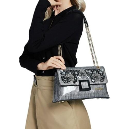 2020 New Genuine Leather Women Handbag Diamond Shoulder Messenger Bag Female Luxury Fashion Rhinestone Small Party Bags