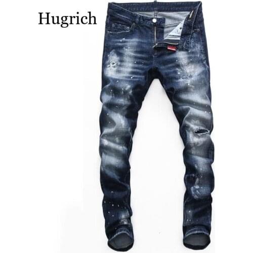 2021 New Ripped Jeans Slim Jeans Men Pants Autumn Winter Wash Hole Tight Zipper Night Club D2 Jeans Pants