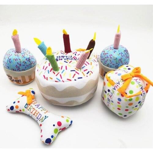 Plush Dog Toys for Small Large Dogs Bone Cake Shape Plush Pet Puppy Squeaky Chew Bite Resistant Toy Pets Accessories Supplies