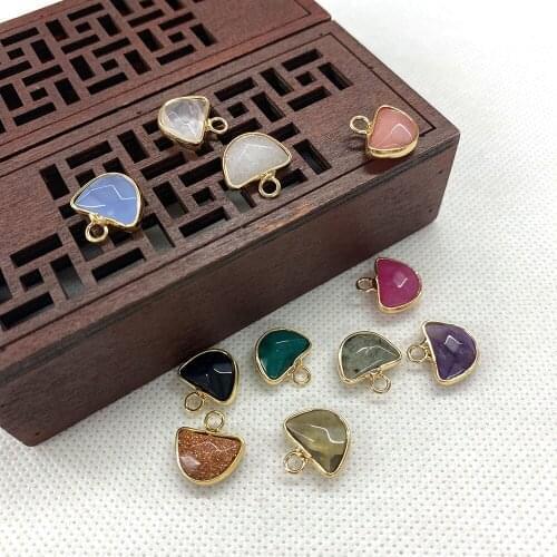 Natural Stone Pendant Quartz Stone Pink Crystal Semicircle Multi-color Faceted Necklace Pendant Reiki Healing Design Sense 3pcs