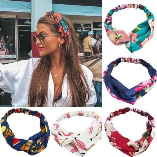 Fashion Women Girls Print Headband Cross Top Knot Elastic Hair Bands Hairband Bandanas Twisted Knotted Headwrap Hair Accessories