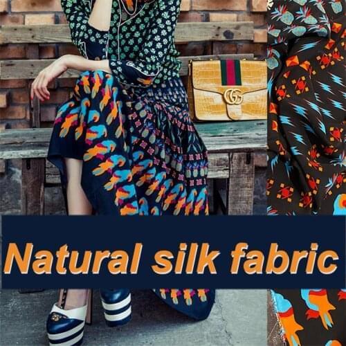 1 Meter Parrot Printed Silk Crepe De Chine Fabric 138cmx93cm