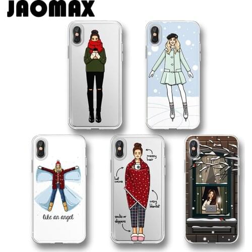 Jaomax Cute kawaii Coffee Girl White Winter Case Cover For iPhone Xs Max Xr 7 8 6S PLUS 11 pro Silicone Transparent Soft Case