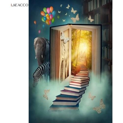 Fairytale Wonderland Butterfly Elephant Book Stair Bookshelf Baby Portrait Photo Backgrounds Photo Backdrops For Photo Studio