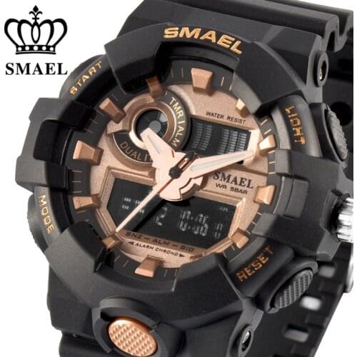 SMAEL Brand 50M Waterproof Military Watch Men Sport Analog Quartz-Watch Dual Display LED Digital Electronic Watches Men Clock
