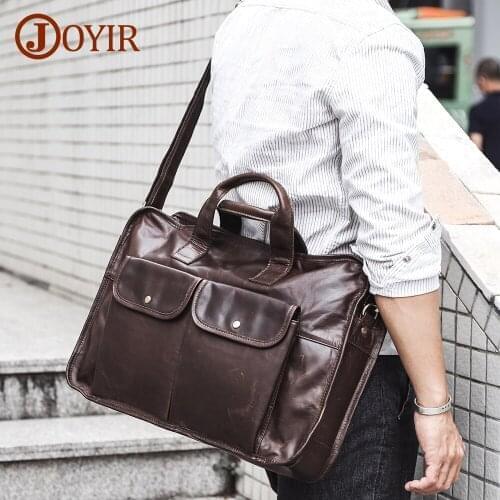JOYIR Genuine Leather Messenger Bag For Men 15.6" Laptop Briefcase Travel Work Cross Body Shoulder Bags Handbags Totes Male