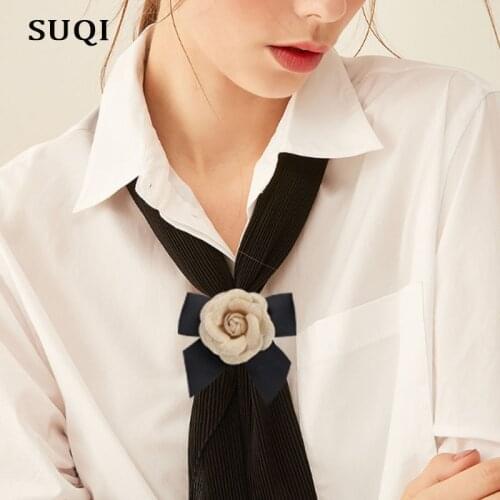 SUQI new Vintage Charms Women Quality Fabric Camellia Flower Bow Brooches Costume Collar ornament Accessories Big Brooches 2019