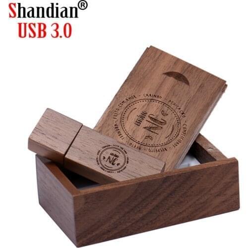 SHANDIAN USB 3.0 free custom logo Wooden usb with gift box usb flash drive pendrive 4GB 16GB 32GB 64GB U disk memory stick Gifts