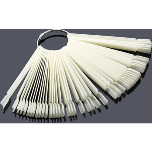 100set/lot 50 Tips Fan-Shaped Nail Art Display Clear Natural Fan with Ring Handle Chart for Polish Gel fan Display Tool F0028