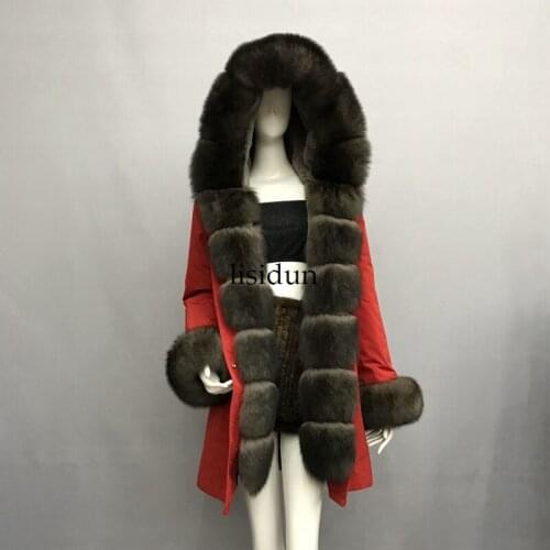 2019 Real fur coat fox parkas winter jacket coat women parka big real raccoon fur collar natural fox fur liner long outerwear