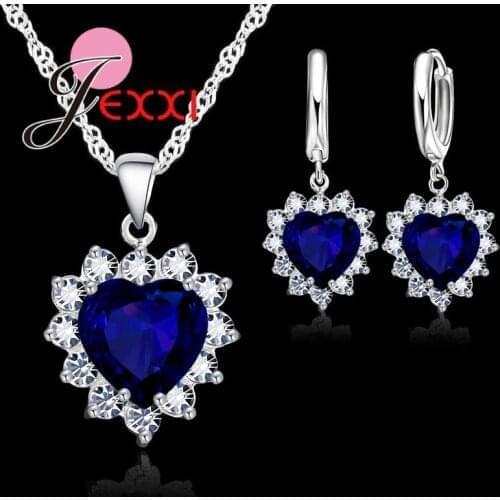 True Love for Women Girls Crystal Heart Jewelry Sets for Wedding & Engagement 925 Sterling Silver Necklace Earrings Set