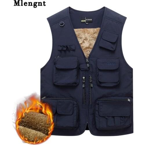 Mens Large Size Clothing Winter Fleece Vest Multi-pockets Sleeveless Jackets Thick Warm Coat Fashion Male Photography Waistcoat