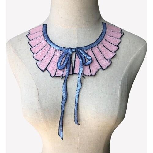 1set Pink collar sequins embroidered applique patch cartoon fabric patches DIY clothing decoration patches sewing accessories