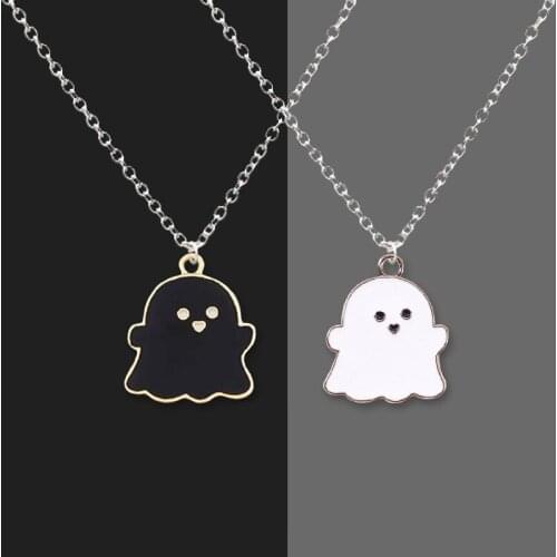 1Pcs Ins Trendy Simple Cute Black White Ghost Pendant Necklace For Couple Friends Fashion Jewelry Gift