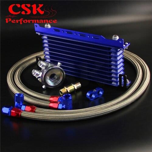 10 Row Trust Oil Cooler w/ 262mm Mounting Bracket + Filter Adapter Hose Kit