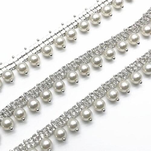 10Yards Pearls Crystal Trim Diamante Chain Sparkling Rhinestone Ribbon for DIY Wedding Craft