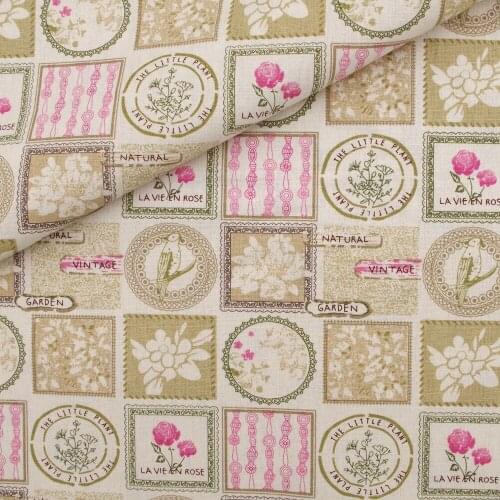 140cmx50cm Cotton Linen Fabric for handmad, bed, bag, curtain Sewing - Natural vintage garden - bird and flower - green (LF029)