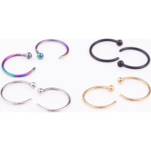 2Pcs C Shape Straight Single Head Ball Nose Nail In Europe and The Hot Style Nose Rings Stainless Steel Puncture Accessories