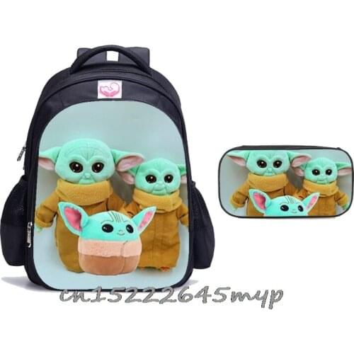 16 inch 2 pcs/set Mandalorian Baby Yoda School Bag For Kids Boy Girl Backpack Children School Sets Pencil Bag Kids Schoolbag