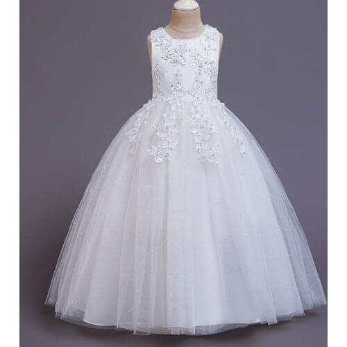 2020 Summer White Bridesmaid Girl Dress Elegant Kids Dresses For Girls Children Party And Wedding Clothing Long Princess Dress
