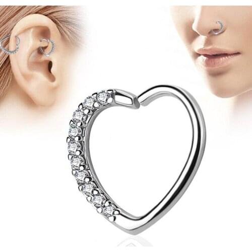 New Design Nose Piercing Body Jewelry Cz love Nose Hoop Nostril hearts Nose Ring Tiny Flower Helix Cartilage Tragus earring Ring